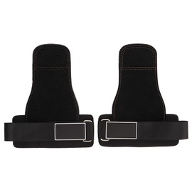 1Pair Real Leather Weight Lifting Wrist Straps Weight Lifting Grips with Wrist Straps with 3 Layer Leather for Men Women Thickened Black