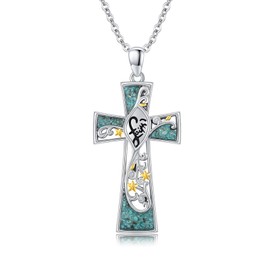 YEESIA Cross Necklace 925 Sterling Silver Turquoise Faith Pendant Necklace Flower Jewelry Gift for Women Mom Mothers Day
