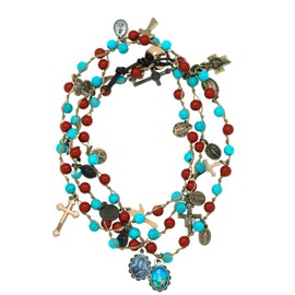 Catholic Rosary Bracelet Wrap with Multi Colored Beads and Gold Tone Charms, Religious Gifts for Baptisms, First Communion, Confirmation or Inspirational Keepsake Gift for Teenage, One Size Fits Most Young Adult Graduation 2023 or Confirmation