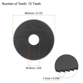 QUARKZMAN Circular Saw Blades 63 mm x 16 mm x 1.5 mm 72 Teeth Nitride Coated High-Speed Steel (HSS) Milling Tools for Aluminium Alloy Metal Plastic Wood Pack of 2