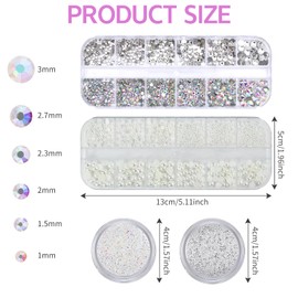 Azushwer 4 Boxes Nail Art Rhinestones, Nail Charms, Pearl Crystals Beads Flatback Clear AB Nail Gems Design, Glitter Nail Accessories for DIY Manicure Crafts Face
