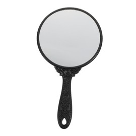 PACKOVE Handheld Makeup Mirror with Handle for Women Portable Compact Pocket Mirror Abs Material Stylish Round Black Design Travel and Ups