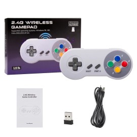 Wireless SNES Controller Gamepad + 2.4GHz USB Receiver Compatible with PC MAC Raspberry Pi Linux Windows 7 8 10 11color: Color
