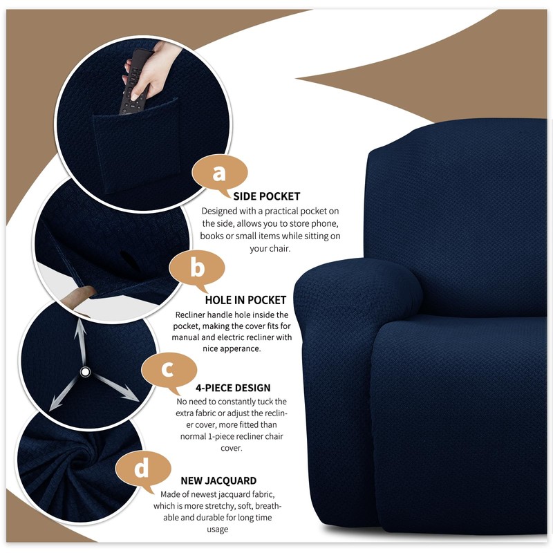 JIVINER 8-Piece Recliner Sofa Covers Stretch Jacquard Couch Covers for