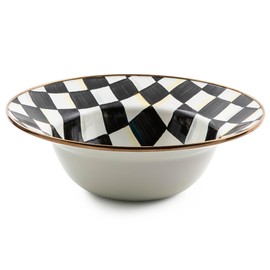 MACKENZIE-CHILDS Enamel Serving Bowl, Enamel Serveware Bowl, 12 Inches, Black-and-White Courtly Check