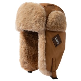Clakllie Warm Trapper Ear Flaps Hats Russian Fur Hat Trooper Snow Hat Windproof Full Cover Winter Thermal Hats,PL2406-Camel