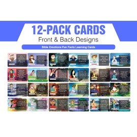 NewEights Bible Emotions Fun Facts Learning Cards (1 Set x 12 Cards) - Christian Theme Collection & Gift with Motivational Scripture Based Messages