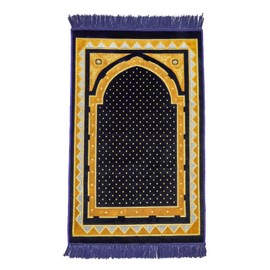 FIRASET Muslim Prayer Rug, Soft Plush Thin Islamic Prayer Mat, Janamaz, Sajada, Praying Carpet, Islamic Gift for Men & Women, Islamic Mat, Navy, Eid & Ramadan Gift with Prayer Beads, 26x43 inch
