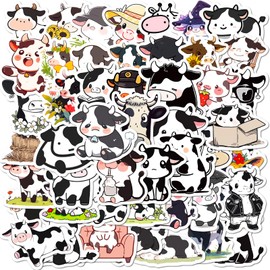 Black and White Cow Sticker Set 50 Pieces Cute Decoration for Car Laptop Skateboard Bicycle Moped Motorcycle Bicycle Computer Suitable for Adults Children