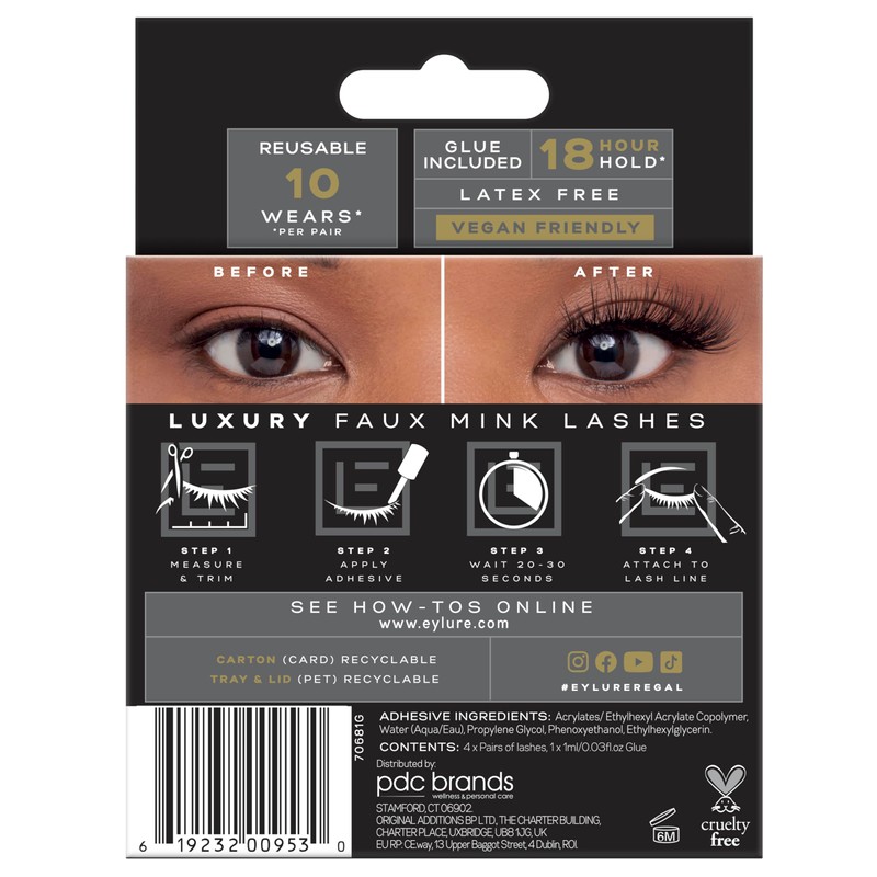 Eylure Luxe Faux Mink False Lashes - Regal, 4 Pairs