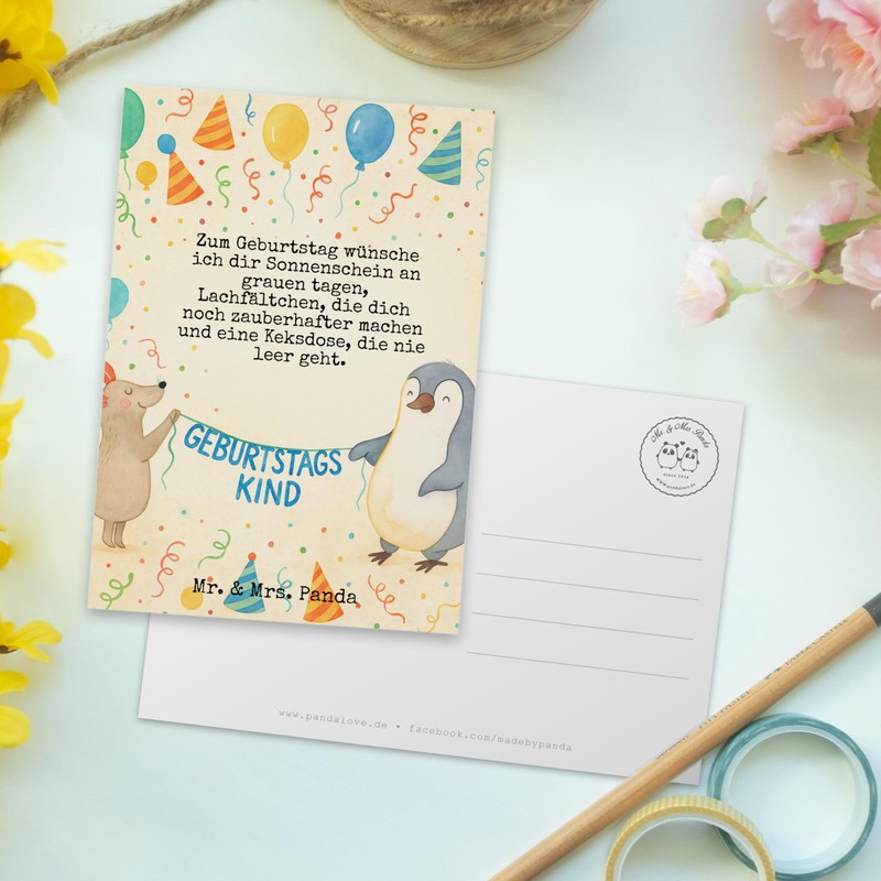 Mr. & Mrs. Panda Postkarte Maus Pinguin Geburtstag Design -