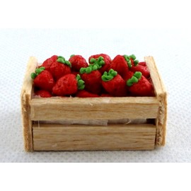Melody Jane Dollhouse Miniature Wooden Box with Strawberries Shop Shop Market Accessories