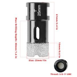 ZKH Diamond Core Drill Bits 1 Inch, Vacuum Brazed Hole Saw, Tile Drill Bits with 5/8-11 Thread, Apply for Porcelain Ceramic Marble Stone Glass Granite