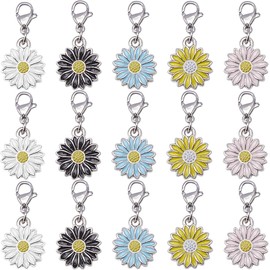 SUNNYCLUE 1 Box 30Pcs 5 Colors Crochet Stitch Markers Flower Daisy Stitch Markers Enamel Sunflower Charms Stainless Steel Lobster Clasps Locking Knitting Markers for Crocheting Weaving DIY Crafts