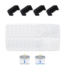 Wonder Creature Cat Water Fountain Filter, 8 Replacement Filters & 4 Replacement Pre-Filter Sponges Pack for 2.5L Cubic Pet Fountain Stainless Steel Top, Elliptical Automatic Cat Water Dispenser