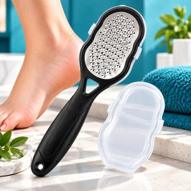 Stainless Steel Foot Rasp for Heel Care – Handheld Foot File with Splash Guard for At-Home Pedicure Routine