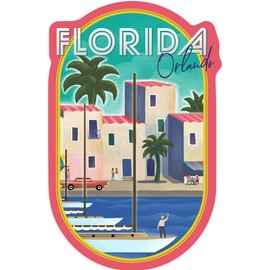 Die Cut Sticker Orlando, Florida, Lithograph, Contour Vinyl Sticker 1 to 3 inches (Waterproof Decal for Cars, Water Bottles, Laptops, Coolers), Small
