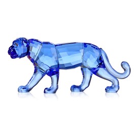 Crystal Leopard Cheetah Realistic Animal Art Figurine Collection Table top Ornament Statue Home Decor (Blue)