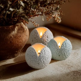 3 Pack Meteorite Gypsum Jar Candle Set Unique Lotus Shaped Spherical Scented Aromatherapy Candles Natural Soy Wax for Home Fragrance & Decor (Lotus Flower)