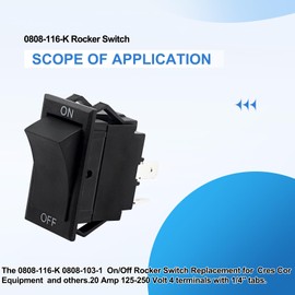 0808-116K 0808-116-K Rocker Switch Replacement for CRES Cor Equipment 0808-103-1,20 Amp 125-250 Volt Switch, 7/8 X 1-1/2 DPST, Replaces 0808-113-K1, 0808-113-K, LLC Rocker Switches 77020RQ