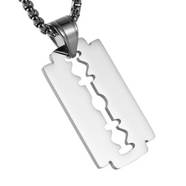 HZMAN Razor Blade Model Dog Tag Pendant for Men Stainless Steel Hip Hop Rock Necklace Jewelry Gift (Silver)