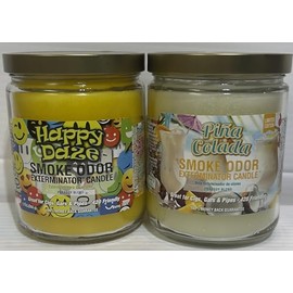 Smoke Odor Exterminator 13 oz Jar Candles Happy Daze, Assortment (2) Includes Happy Daze and Pina Colada.