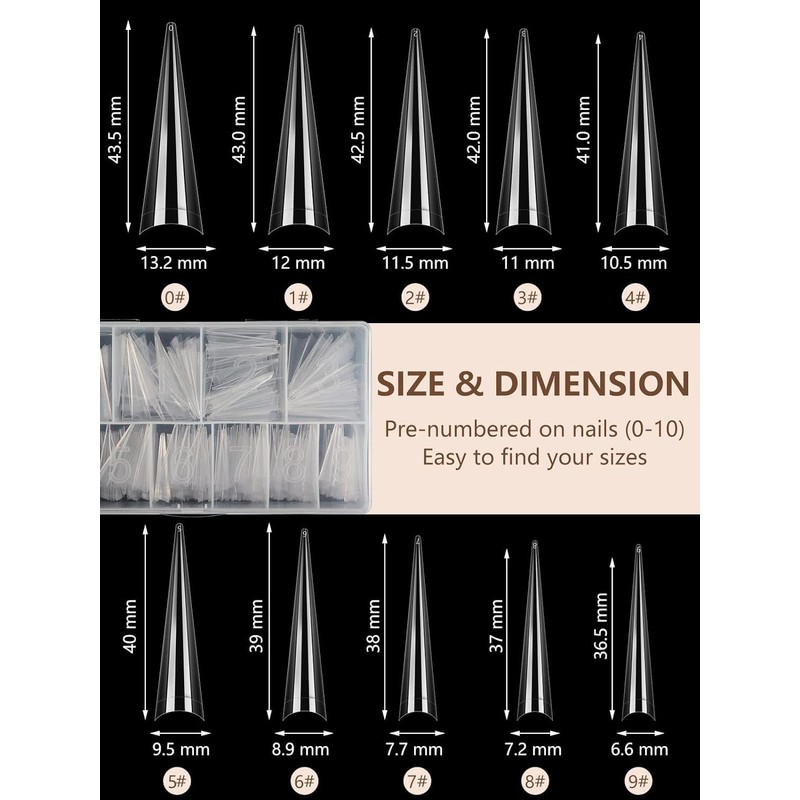 Stiletto Nail Tips 500 Pieces Half Cover Without C Curve
