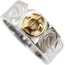 Jurice Hawaiian Jewelry Ring 18K Gold Plumeria Scroll Honu Anniversary Birthday Gift, Yellow Gold Metal