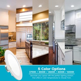 Luxrite 6 Inch Ultra Thin LED Recessed Light with J-Box, 12W, Color Temperature Selectable 2700K | 3000K | 3500K | 4000K | 5000K, Dimmable Wafer Light, 1000 Lumens, Energy Star, IC Rated