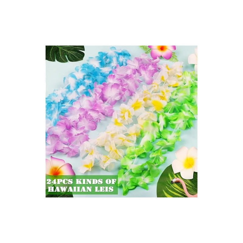 24pcs Hawaiian Leis - Colorful Flower Necklaces for Parties
