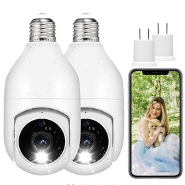 WAKADO Light Bulb Security Camera, Wireless WiFi 2K Outdoor & Indoor Dome Lightbulb Surveillance Cam with Audio, Night Vision, 2-Way Talk, Motion Detection, PTZ for Baby, Pet & Home Security (2pk)
