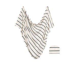 Bazzle Baby Swaddle Blanket and Hat Set, 36 x 36 inch Premium Materials Comfortable for Newborns (Classic Stripe)