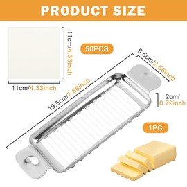 Butter Slicer Cutter With 50 PCS Patty Paper,Stainless Steel 18 Pcs Wire Cheese Slicer Butter Cutter,Butter Slicer Into 1/4 Inch on Average,Cheese Cutter for Butter,Block Cheese
