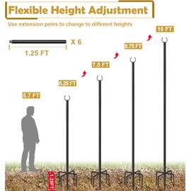 Derkniel 10 FT Outdoor String Light Pole Stand for Garden Lawn, Adjustable Globe Patio Light Post for Hanging Outside Decorate Lighting, 1 Pack