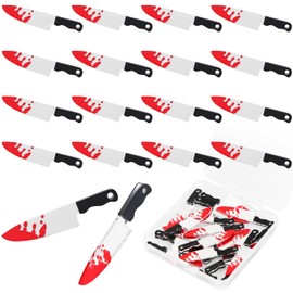 MIKIMIQI 16 Pcs Fake Knife Charms, Halloween Pendant Mini Acrylic Knives Beads for Women DIY Jewelry Making Crafting Halloween Charms with Box, 45 x 9mm