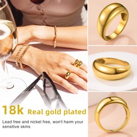 GoldChic Classic Shiny Convex Ring Made of 316L Stainless Steel in Width 8.8 mm/16 mm/23.5 mm Simple Stackable Band Ring with Rhinestone Stars Slim Memorial Women's Ring Size 54.4 (17.3) - 67.2 (21.4)