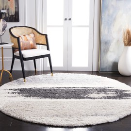 SAFAVIEH Fontana Shag Collection 8' Round Grey/Ivory FNT898F Modern Abstract Non-Shedding 2-inch Thick Area Rug