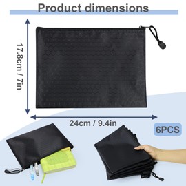 Pack of 6 A5 PVC Bank Bags with Zip, Money Bag with Zip, Waterproof and Wear-Resistant for Cash, Documents and Everyday Items, Black