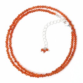Gempires Orange Carnelian Beads Dainty Choker Necklace Real Crystal July Birthstone Jewelry Gifts For Women18 Inch Silver Plated Hypoallergenic Adjustable Chain