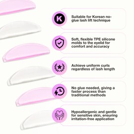 CURACORO Protectores para Lifting de Pestañas, 4 Unidades, Almohadillas Autoadhesivas Coreanas para Lifting de Pestañas, Protectores para Alisar Y Levantar Pestañas, Varillas de Silicona Reutilizables