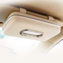 MACHSWON Car Tissue Holder, Sun Visor Napkin Holder, Car Visor Tissue Holder, Luxury PU Leather Backseat Tissue Case Holder Car Accessories Interior with Tissue Refill (Beige)