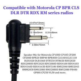 Retevis Walkie Talkies Speaker Mic,Compatible with Motorola CP200 CP200D CP100D BPR40D BPR40 CLS1410 RMU2040 RDM2070D RDU4100 GP88S CP250 Walkie Talkie, 3.5mm Audio Jack 2 Pin Shoulder Mic(1 Pack)