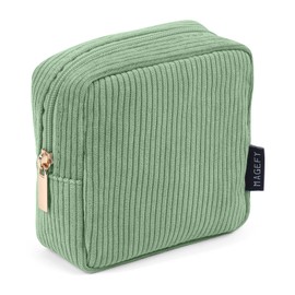 MAGEFY Small Makeup Bag Cord Makeup Bag with Compartments Travel Cosmetic Bag for Women Girls Makeup Bag, Small-Green-1pc