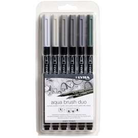 Lyra Aqua Brush Duo Brush Markers - Set of 6 Water-Based Brush Pens for Artists of All Ages - Dual Tip Markers for Fine Details and Wide Strokes - Durable Coloring Markers for Blending Effects