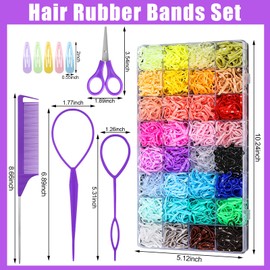 32 Colored Elastic Hair Ties, 1700 Pieces Hair Rubber Bands Rubber Hair Ties with 14 Styling Tools Hair Tie Cutter Hair Accessories for Girls, Baby, Toddler, Kids