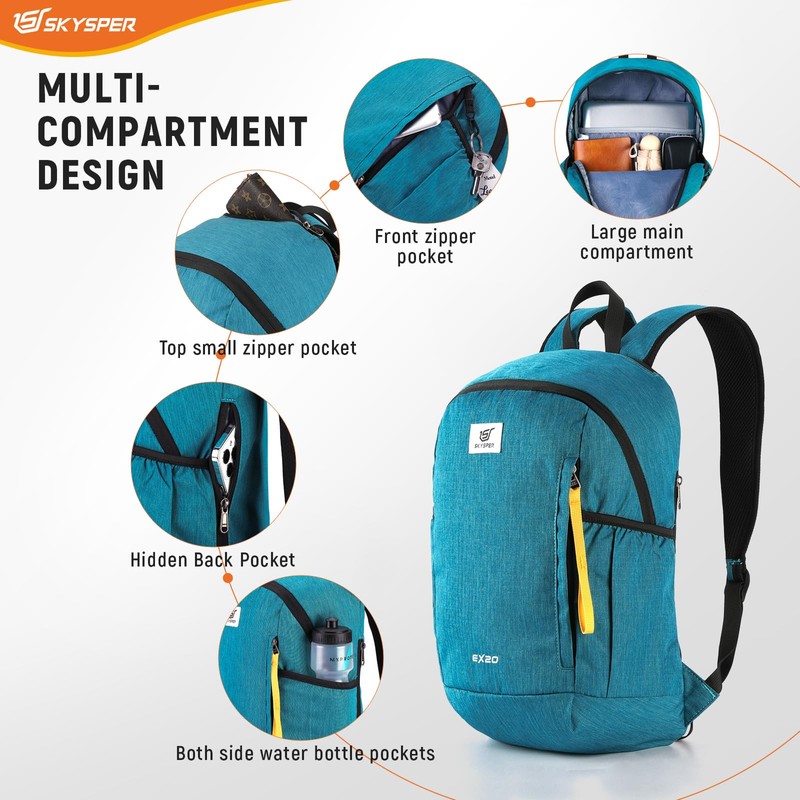 SKYSPER Small Backpack 20L, Cyan, Travel Backpacks