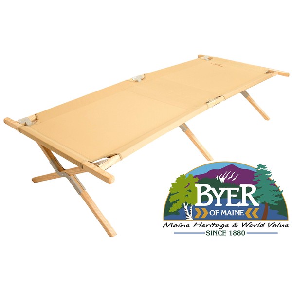 BYER OF MAINE, Maine Heritage Cot, Extra Large, Holds 375lbs, North American Hardwood Frame, 84"L x 31"W x 18"H, Wood Cot, Army Cot, Wooden Cot, Camping Cot, Sleeping Cot, Folding Cot, Single