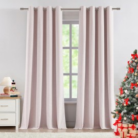 Vision Home Pink Linen Full Blackout Curtains Grommet Room Darkening Window Curtains 90 inches Long for Girls Bedroom Living Room Nursery Thermal Insulated Textured Pink Drapes 2 Panels 58" Wx90 L