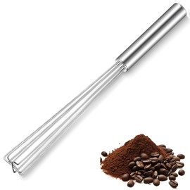 Baderke 1 Pack Espresso Whisk Tool 10.6" Long Handle Mini Whisk for Coffee Stirring Stainless Steel Silver Triangular Design Fit Coffee Chocolate Milk, Mixing Tool for Commercial Home Use