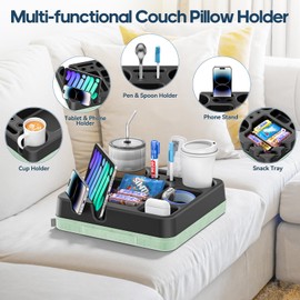 Couch Cup Holder Tray Silicone Couch Cup Holder Pillow Sofa Bed Caddy Organizer Sofa Drink Holder No Spill Portable Snack Caddy Bed Tray Remote Holder Sofa Storage for Phone Tab Pen Key Beverage Green
